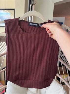 Missyempire Ribbed Sleeveless Top in Deep Burgundy